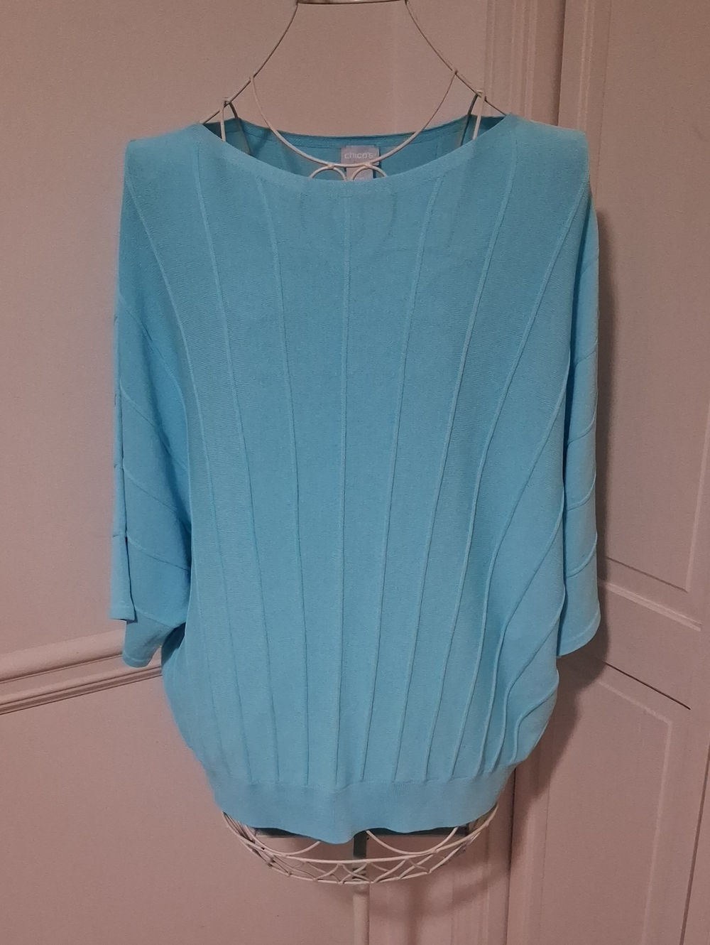 Chico's Aqua Rib-Detail Scoop Neck Sweater